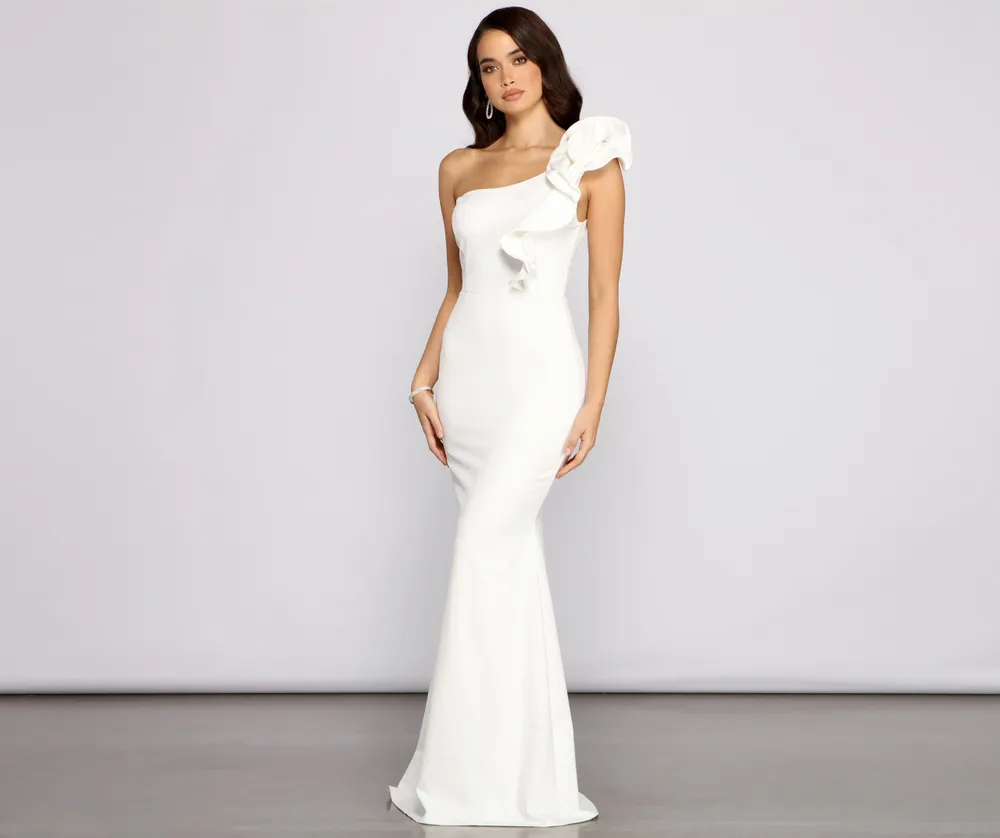 Windsor Diana Formal One-Shoulder Ruffle Dress