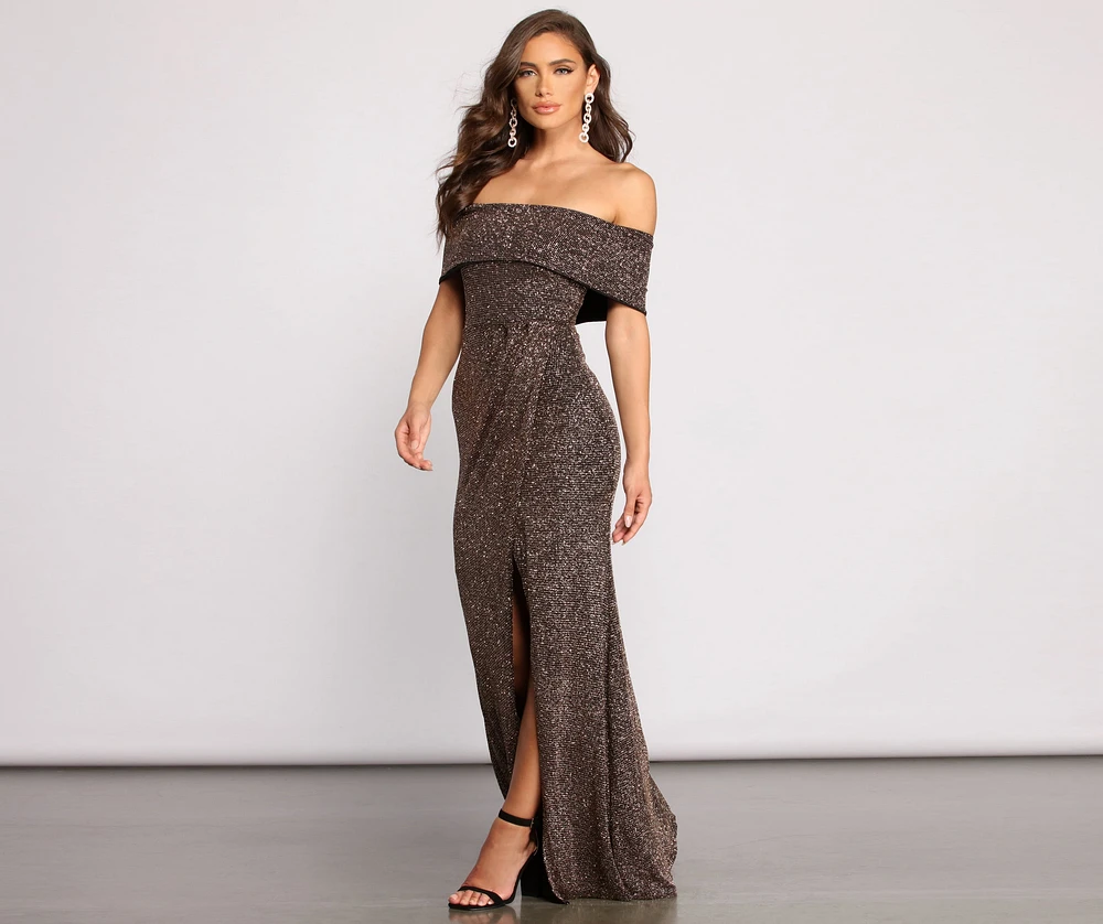 Elle Glitter Off The Shoulder Wrap Dress