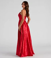 Natasha Floral Satin A-Line Dress
