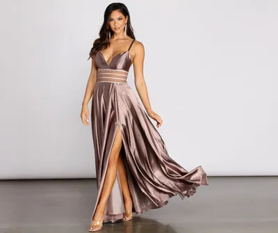 Beth Formal Satin Pleated Long Dress