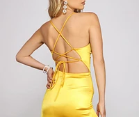 Cassie Sleeveless Satin High Slit Formal Dress