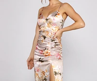 Taylor Satin Floral High-Slit Dress