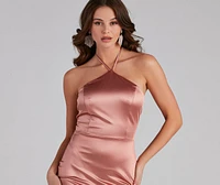 Cameron Halter High Slit Formal Dress