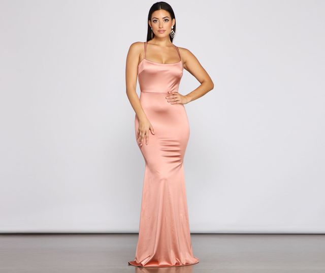 allie stretch satin ruched mermaid dress