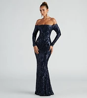 Sierra Sequin Off The Shoulder Formal Dress