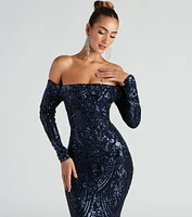 Sierra Sequin Off The Shoulder Formal Dress