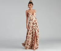 Erika Floral Chiffon Wrap A-Line Formal Dress