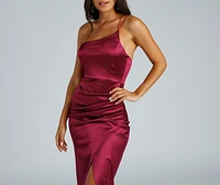 Adrienne Formal One Shoulder Satin Wrap Dress