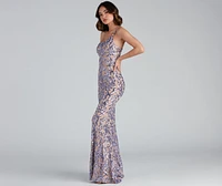 Norvina Sequin Scroll One-Shoulder Mermaid Formal Dress