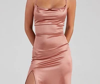 Cassie Sleeveless Satin High Slit Formal Dress