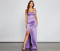 Cassie Sleeveless Satin High Slit Formal Dress