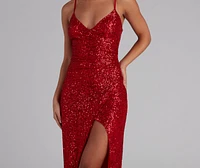 Jewel Formal High Slit Sequin Dress