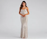 Arely Formal Sequin Scoop Neck Long Dress