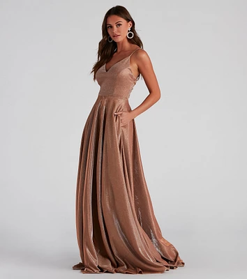 Soleil Formal Open Back Glitter Dress