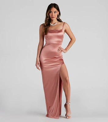 Ayla High Slit Satin Dress