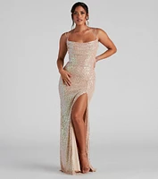 Debra Formal Sequin Cowl Neck Dress