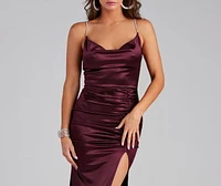 Juliana High Slit Satin Dress