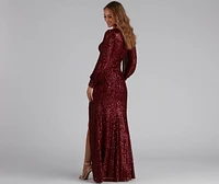 Kaelyn Sequin V-Neck Slit Formal Dress