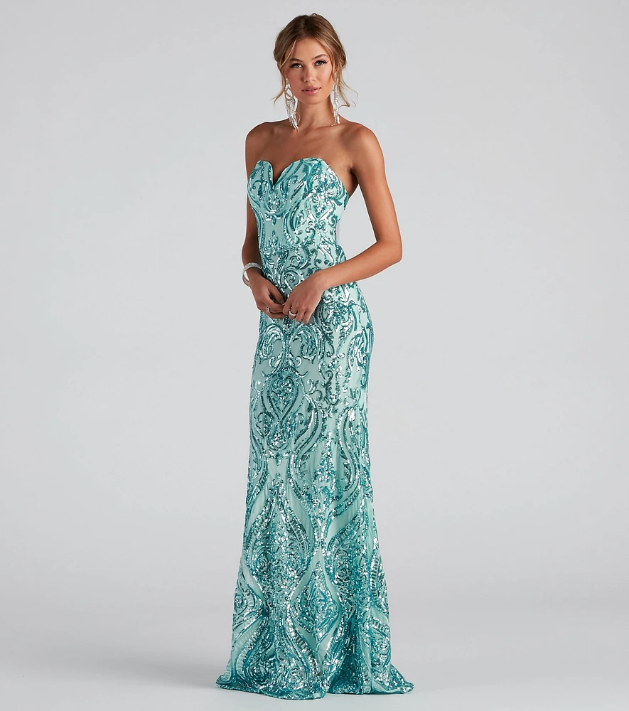 Cordelia Formal Damask Sequin Dress
