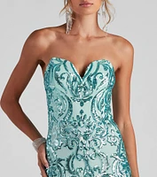 Cordelia Formal Damask Sequin Dress