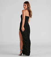 Aria Heat Stone Mesh Formal Dress