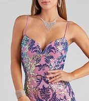 Kazia Formal Lace Up Sequin Dress