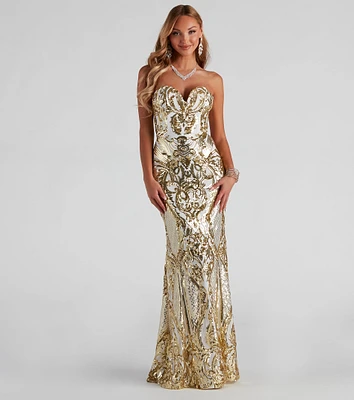 Jaylene Formal Sequin Scroll Dress