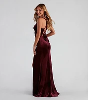 Christina Lace-Up Back Velvet Dress