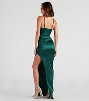 Jessa Formal Satin V-Neck Slit Dress