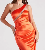 Jess Formal Satin Mesh Striped Long Dress