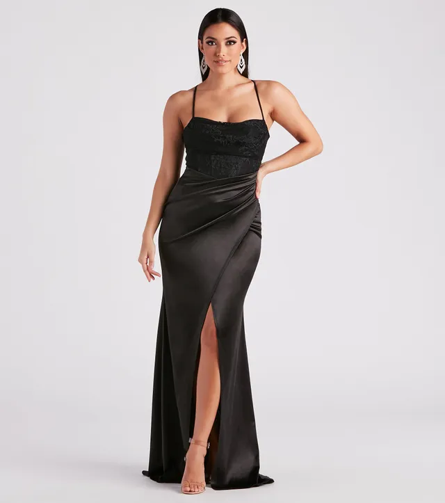 Windsor Janie Formal Satin Lace Long Dress