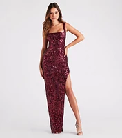 Jolena Formal Sequin Side Slit Dress
