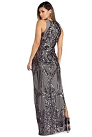 Sarai  Sleeveless Sequin Scroll Dress