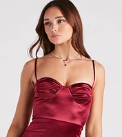 Beth Formal Satin Pleated Long Dress