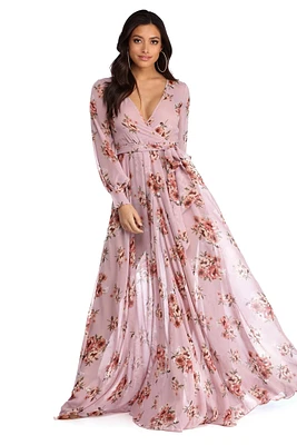 Jennifer Floral Wrap Chiffon Dress