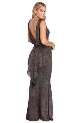 Janelle Glitter Bow Back Formal Dress