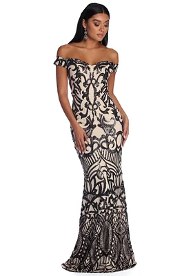Monica Sequin Scroll Formal Dress