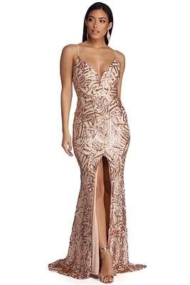 Charice Flared Geometric Sequin Dress