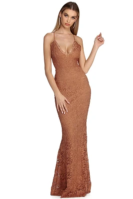 Arianna Formal Scalloped Lace Glitter Dress