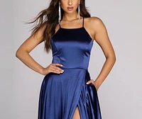 Gabrielle Formal High Slit Satin Dress