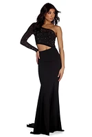 Bria Formal One Shoulder Heat Stone Dress