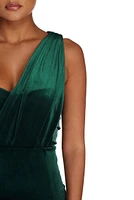 Iris One Shoulder Draped Velvet Dress