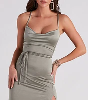 Courtney Tie-Front Satin Formal Dress