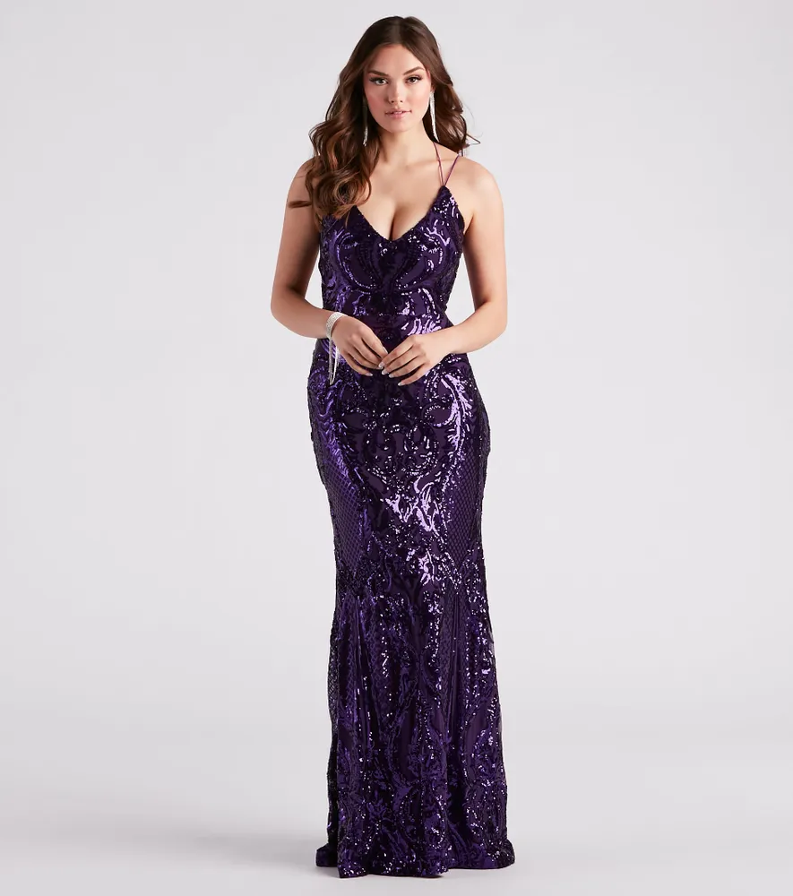 Windsor Tabetha Formal Sequin Strappy Mermaid Dress