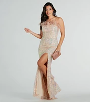 London Formal Sequin Feather Mermaid Dress