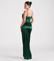 Julie Formal Satin Cowl Neck Wrap Dress