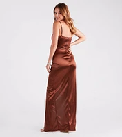 Julie Formal Satin Cowl Neck Wrap Dress