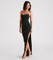 Leona Formal Crepe Rhinestone Slit Dress