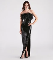 Zuri Formal Sequin Feather Mermaid Dress
