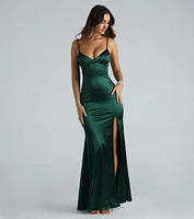 Rae Formal Satin Pleated Bust Mermaid Dress